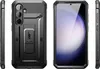 Multiple views of a black smartphone case with a kickstand. Produktbild-Vorschau