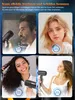 A collage of four images showing people using a hairdryer, with text overlays indicating drying times. Produktbild-Vorschau