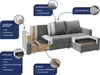 Diagram showing the internal structure and materials of a sectional sofa. Produktbild-Vorschau