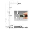 A diagram showing dimensions of a shower arm and a close-up of a hand using a caliper to measure a threaded adapter. Podgląd zdjęcia produktu
