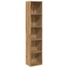 A tall, narrow bookshelf with five shelves, made of wood-look material, against a white background. Anteprima dell’immagine prodotto