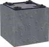 A square planter with a textured, concrete-like finish and black lid with four black locking mechanisms. Náhled obrázku produktu