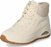 A single cream-colored high-top sneaker with a knitted collar and a gum sole, shown from a three-quarter angle against a white background. Voir les images du produit
