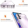 Collage of images showing a clear phone case with text highlighting its features. Produktbild-Vorschau