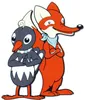 A cartoon illustration of a fox and a bird standing side-by-side. Produktbild-Vorschau