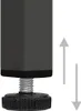 Close-up of a metal cabinet leg with an adjustable foot and arrows indicating adjustment. Produktbild-Vorschau