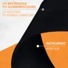 Close-up view of a black rubber mat with text overlays highlighting its features. Produktbild-Vorschau
