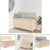 A collage of images showing a wooden storage bench with cushions, presented in different angles and contexts. Anteprima dell’immagine prodotto