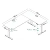 A diagram of an L-shaped standing desk with dimensions and height adjustment range indicated. Náhľad obrázku produktu