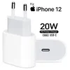 A white Apple 20W USB-C power adapter charger for an iPhone 12 is shown on a white background with marketing text. Produktbild-Vorschau