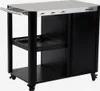 A black and silver outdoor serving cart with a stainless steel top and a handle on the side. Produktbild-Vorschau