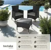 A rattan furniture set with two chairs and a table is placed on a patio next to a swimming pool. Náhled obrázku produktu