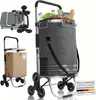 A collage of images showcasing a gray shopping trolley in different configurations and with a box on it, and a close-up of the trolley bag filled with groceries. Náhled obrázku produktu