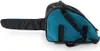 A black and blue chainsaw carrying bag is shown against a white background. Produktbild-Vorschau