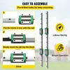 An instructional diagram showing how to assemble a linear guide rail and ball screw set, with accompanying marketing icons. Produktbild-Vorschau