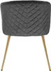 The back view of a dark gray velvet dining chair with gold metal legs. Produktbild-Vorschau