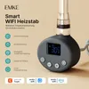 A close-up marketing image of a smart WiFi heating element with its control panel and feature icons. Produktbild-Vorschau