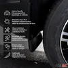 A close-up view of a car's mudguard and tire, with overlaid text describing product features. Voir les images du produit