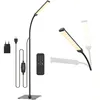 A black LED floor lamp with its accessories, including a power adapter, USB cable, and remote control, displayed against a white background. Produktbild-Vorschau