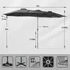 A diagram of a double patio umbrella with dimensions and feature icons. Produktbild-Vorschau