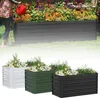 A person watering flowers in a raised garden bed, with three smaller raised garden beds shown in the foreground in different colors. Produktbild-Vorschau