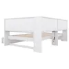 A white bed frame with wooden slats is shown from a low angle against a white background. Podgląd zdjęcia produktu