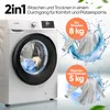 A washing machine with promotional text and graphics. Voir les images du produit