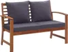 A wooden garden bench with dark gray cushions, shown against a white background. Podgląd zdjęcia produktu