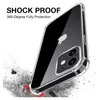 A clear phone case is shown from a diagonal angle, with text indicating it is shockproof and offers 360-degree protection. The case is depicted as if it is falling and impacting the ground, with debris flying. Náhled obrázku produktu