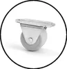 A close-up of a single caster wheel with a metal mounting plate. Produktbild-Vorschau
