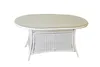 A white wicker coffee table with a glass top, shown in a studio setting against a white background. Produktbild-Vorschau
