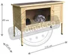 A wooden rabbit hutch with a rabbit inside, shown with dimensions indicated. Voir les images du produit