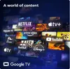 A collage of various streaming service logos and content thumbnails against a dark blue background, with the text 'A world of content' and 'Google TV' at the bottom. Anteprima dell’immagine prodotto