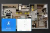 A 3D floor plan of an apartment with a smart home sensor interface overlayed. Produktbild-Vorschau