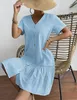 ASKSA Damen Sommerkleid Button Down Leinenkleid Strandkleid Produktbild-Vorschau 4