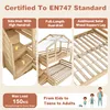 Collage of images showcasing features of a wooden bunk bed, with text overlays and illustrations. Náhled obrázku produktu