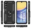 Multiple views of a black phone case with a ring holder, and a phone displaying "Galaxy A15 5G". Produktbild-Vorschau