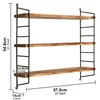 A three-tiered wooden shelf unit with black metal supports, shown against a white background with measurement annotations. Produktbild-Vorschau