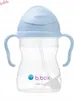 A light blue baby bottle with handles and a straw, presented on a white background. Náhled obrázku produktu