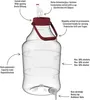 A clear, well-lit image of a large plastic fermentation jug with various labels and callouts pointing to its features. Produktbild-Vorschau