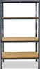 A dark gray metal shelving unit with three wooden shelves, shown against a white background. Anteprima dell’immagine prodotto