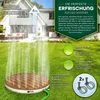 A garden sprinkler in use on a lawn in front of a house, with marketing text and icons. Náhľad obrázku produktu