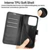 A hand holding an open black flip phone case, showing the interior card slots and the phone holder. Produktbild-Vorschau