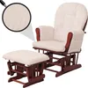 A cream-colored fabric glider chair and ottoman with a dark wood frame, shown against a white background. Voir les images du produit