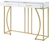 A white console table with gold legs and two drawers, one of which is partially open. Anteprima dell’immagine prodotto