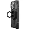 A black phone case with a hexagonal ring stand is shown from the side against a white background. Produktbild-Vorschau