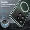A close-up of a green phone case with a magnetic ring, showing its camera protection and drop protection features. Produktbild-Vorschau