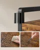 Close-ups of a rustic-style shelf unit, highlighting its material and water resistance. Produktbild-Vorschau