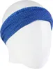 A blue multifunctional headband with a geometric pattern is displayed on a white mannequin head. Produktbild-Vorschau