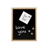A black magnetic chalkboard with a wooden frame, featuring handwritten text and a small note attached. Produktbild-Vorschau